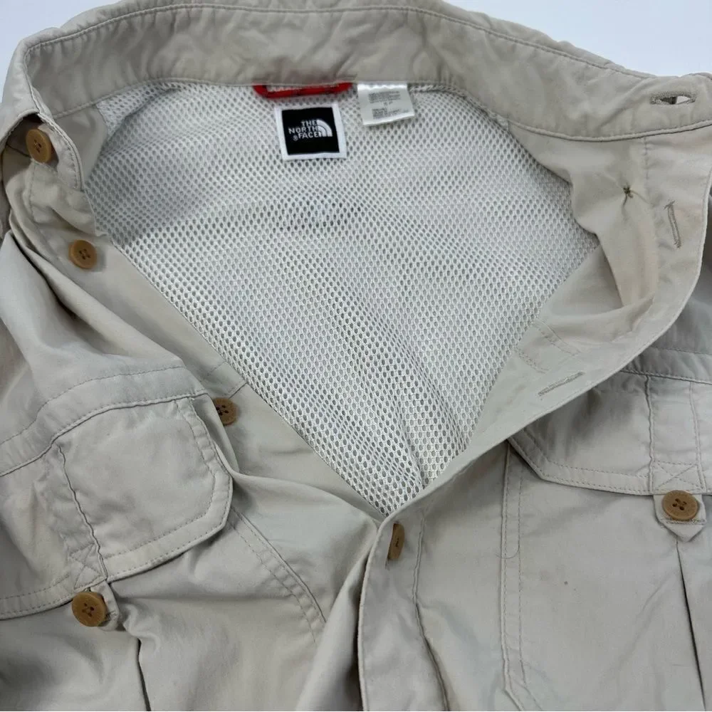 THE NORTH FACE *Damaged* Men’s Outdoor Hiking Light Tan Button Down Shirt Sz S
